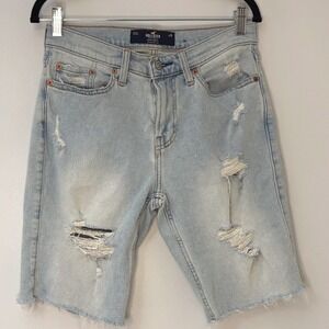 Hollister Mens Light Wash Distressed Denim Shorts 9 Inch Epic Flex Size 28
